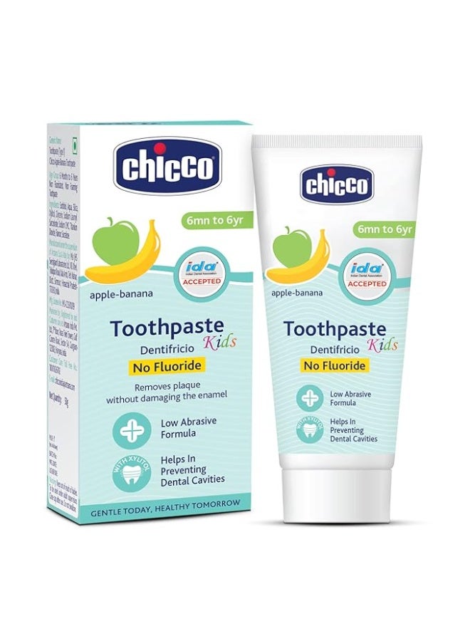 Chicco Toothpaste for Kids, Best for Baby (6m-6y), Apple-Banana Flavour, 50g | Fluoride-Free & Low Abrasive | Removes Plaque, Helps Prevent Cavities | IDA Accepted - Image 1