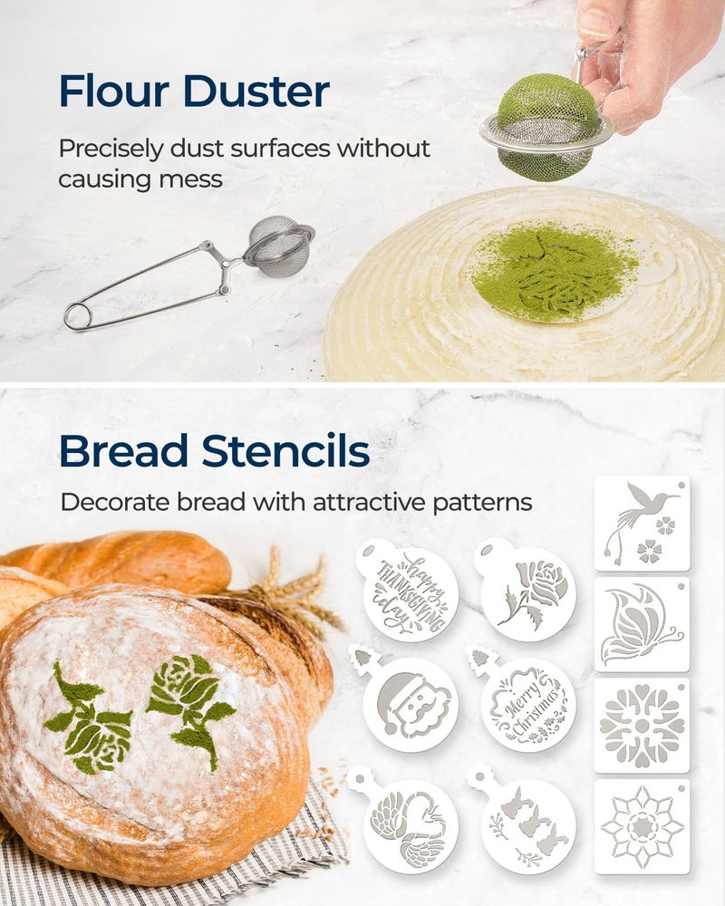 Lorzon Banneton Proofing Basket Set of 2, 10 Inch Round & Oval Cane Bread Proofing Baskets with Sourdough Bread Baking Supplies, Bread Making Kit - Image 5