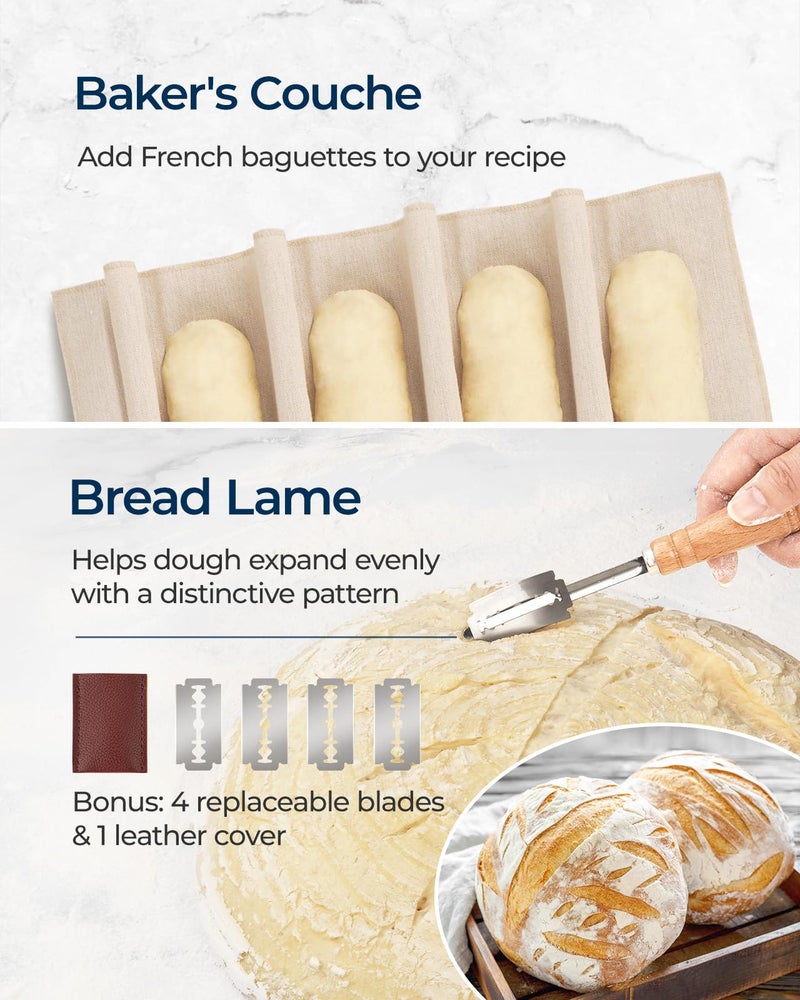 Lorzon Banneton Proofing Basket Set of 2, 10 Inch Round & Oval Cane Bread Proofing Baskets with Sourdough Bread Baking Supplies, Bread Making Kit - Image 4