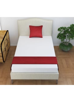 MAYSHA CREATIONS MAYSHA CREATIONS 200TC Solid Quilted Velvet Single Bed Runner Scarf with Matching Cushion Covers Bed Linen ScarfDecorative Set for BedroomsHotel RoomsGuest Rooms Maroon  - Image 1