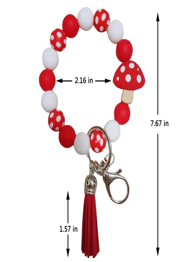 iMagitek Mushroom Silicone Wristlet Keychain Mushroom Elastic Bracelet Keychain Keyring Gift for Girls Women - Image 2