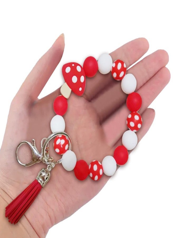 iMagitek Mushroom Silicone Wristlet Keychain Mushroom Elastic Bracelet Keychain Keyring Gift for Girls Women - Image 4