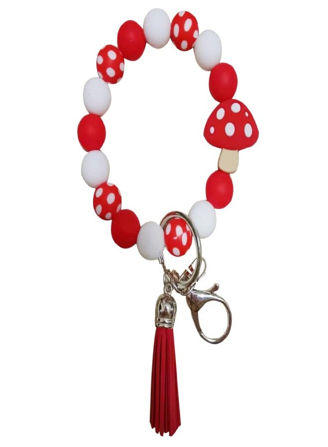 iMagitek Mushroom Silicone Wristlet Keychain Mushroom Elastic Bracelet Keychain Keyring Gift for Girls Women - Image 1