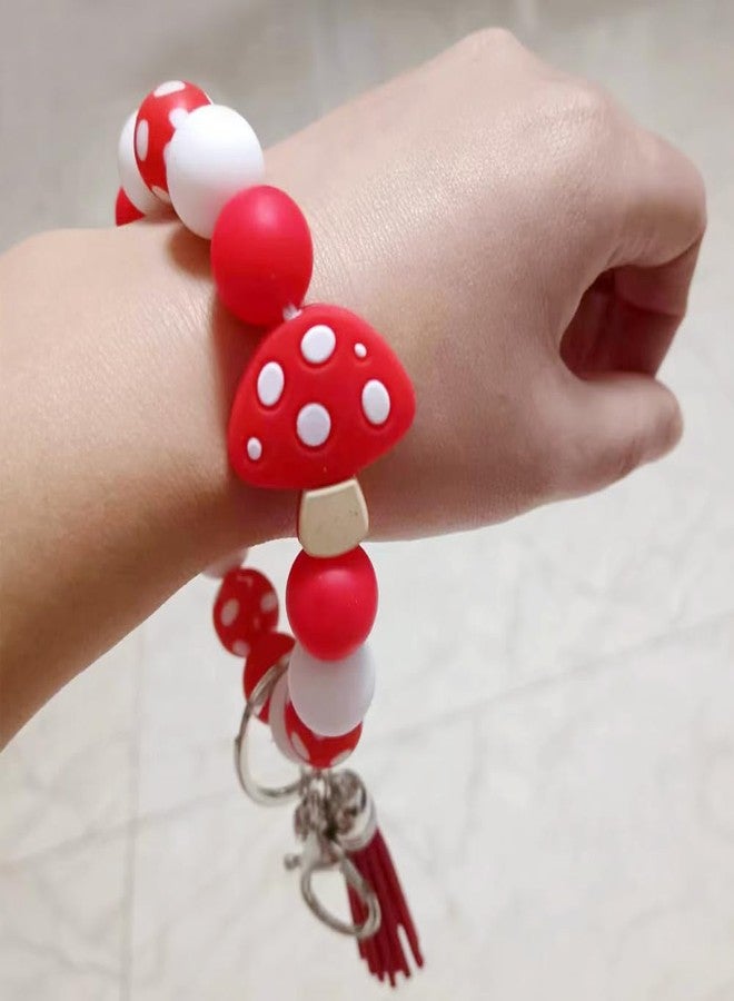 iMagitek Mushroom Silicone Wristlet Keychain Mushroom Elastic Bracelet Keychain Keyring Gift for Girls Women - Image 3
