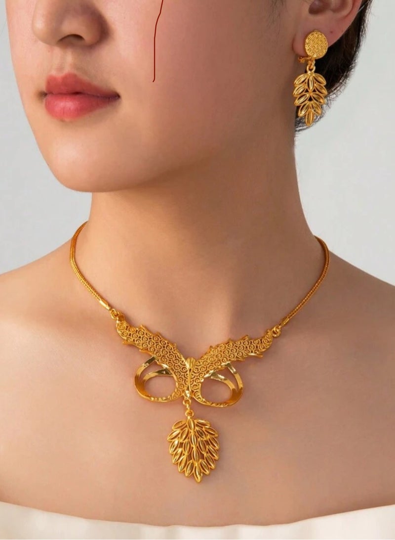 GOLDMAX 21k Gold Plated Necklace & Earrings Jewelry Set For Women - Image 1