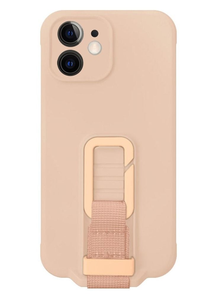 CATANES iPhone 12 Case Soft Silicone Foldable Kickstand Buckle Hook Back Cover Pink Sand  - Image 1