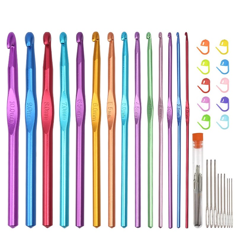 Weabetfu Latest Multicolor 14PCS Aluminum Crochet Hooks Set for Crocheting,with Stitch Markers and Large-Eye Blunt Needles 2.0mm/2.5mm/3mm/3.5mm/4mm/4.5mm/5mm/5.5mm/6mm/6.5mm/7mm/8mm/9mm/10mm - Image 1
