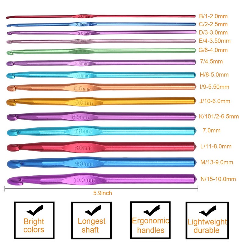 Weabetfu Latest Multicolor 14PCS Aluminum Crochet Hooks Set for Crocheting,with Stitch Markers and Large-Eye Blunt Needles 2.0mm/2.5mm/3mm/3.5mm/4mm/4.5mm/5mm/5.5mm/6mm/6.5mm/7mm/8mm/9mm/10mm - Image 3