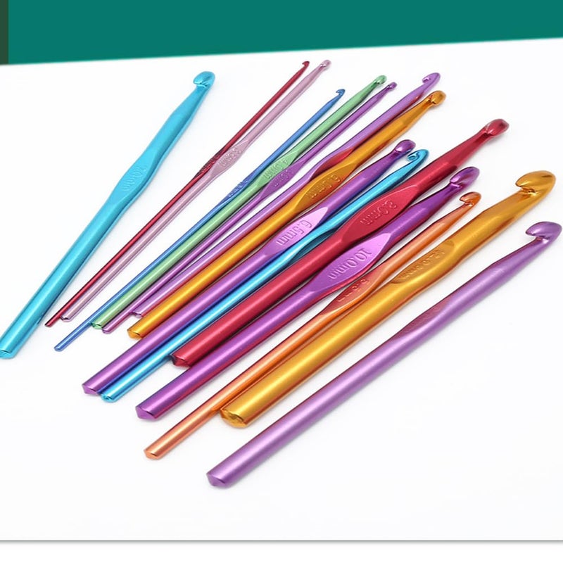 Weabetfu Latest Multicolor 14PCS Aluminum Crochet Hooks Set for Crocheting,with Stitch Markers and Large-Eye Blunt Needles 2.0mm/2.5mm/3mm/3.5mm/4mm/4.5mm/5mm/5.5mm/6mm/6.5mm/7mm/8mm/9mm/10mm - Image 5