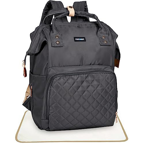 PACKNBUY Stylish Diaper Bag for Mothers for Travel with Changing Mat, Maternity Bag with Insulated Bottle Pockets and Multiple Pockets Baby Diaper Bag to Store Newborn Baby Products (Grey) - Image 1