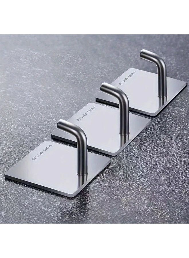 3pcs Stainless Steel Adhesive Hooks Multi Functional Kitchen Wall Hooks - Image 1