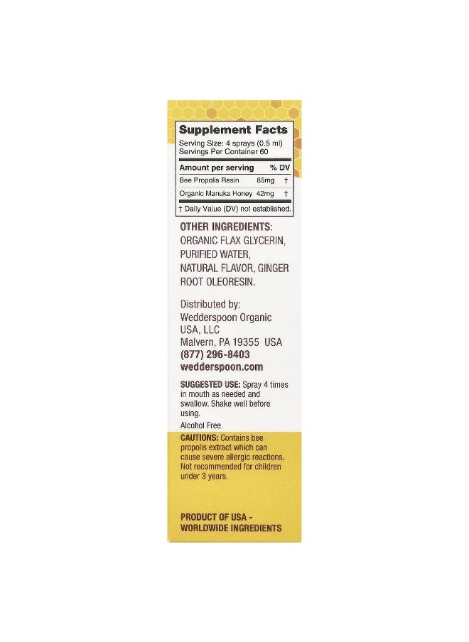 Wedderspoon Wedderspoon, Manuka Honey & Propolis Throat Spray, Lemon Ginger, MGO 400+, 1 fl oz (30 ml)  - Image 3