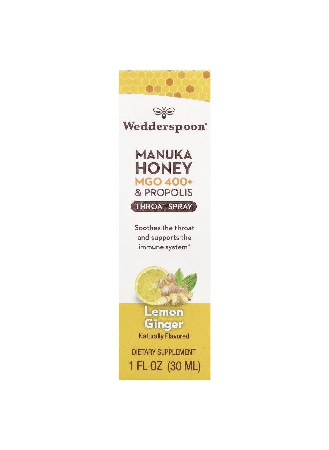 Wedderspoon Wedderspoon, Manuka Honey & Propolis Throat Spray, Lemon Ginger, MGO 400+, 1 fl oz (30 ml)  - Image 2
