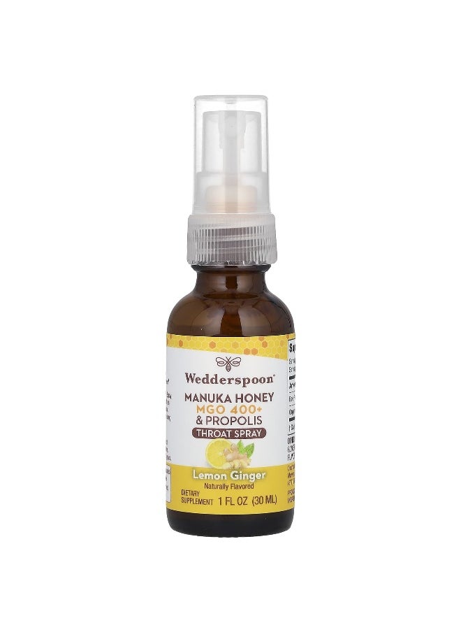Wedderspoon Wedderspoon, Manuka Honey & Propolis Throat Spray, Lemon Ginger, MGO 400+, 1 fl oz (30 ml)  - Image 1