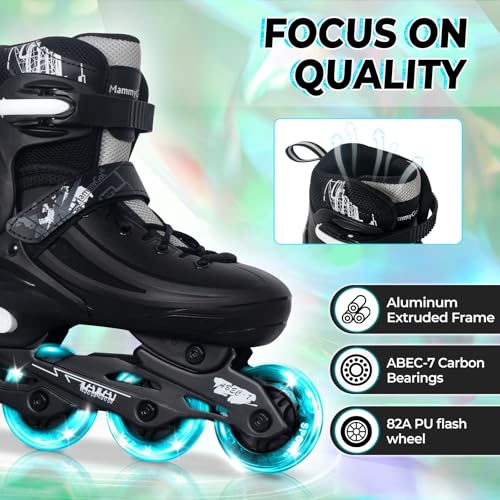 MammyGol Adjustable Inline Skates for Kids Youths Adults, All Wheels Light Up, Indoor and Outdoor Blades Roller Skates for Boys Girls Teen Beginners Black - Image 2