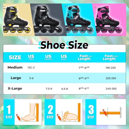 MammyGol Adjustable Inline Skates for Kids Youths Adults, All Wheels Light Up, Indoor and Outdoor Blades Roller Skates for Boys Girls Teen Beginners Black - Image 5