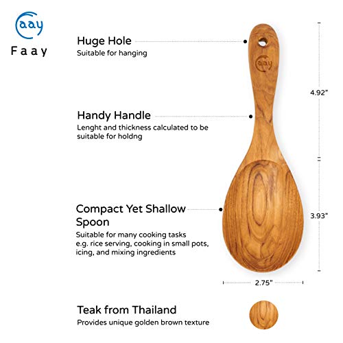 FAAY 9” Rice Paddle, Serving Spoon, Versatile Cooking Spoon – Handcraft from High Moist Resistance Golden Teak Wood | Durable, Healthy, Ergonomic Handle for Non Stick Cookware - Image 2