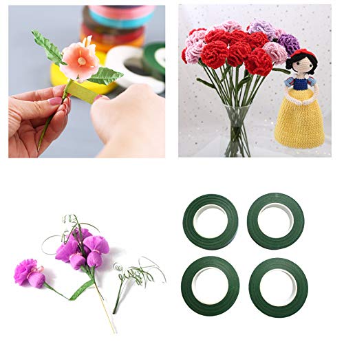 Transun Moo 4 Rolls 1/2 Inch Floral Tapes Florist Wraps for Bouquet Stem and Flowers Making Craft Projects (30 Yards, Dark Green) - Image 4