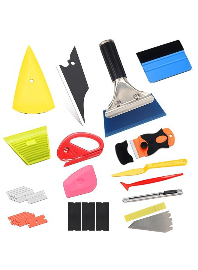 طقم تظليل النوافذ 34 قطعة، مجموعة أدوات تغليف السيارات بالفينيل مع مساحات من اللباد، مكشطة حلاقة، قواطع وشفرات، تركيب احترافي لتظليل النوافذ وأفلام التظليل لزجاج السيارات - Image 1