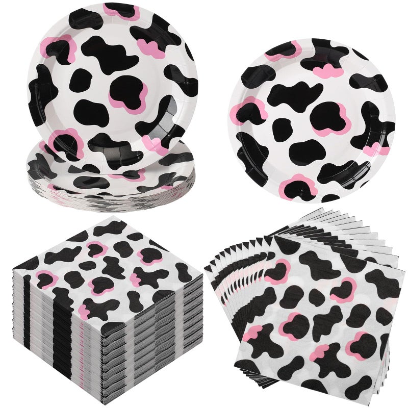 Yaomiao 120 Pcs Cowboy Cowgirl Party Supplies Cow Print Plates and Napkins Decorations for Girls Boys Farm Animal Cow Theme Birthday Party Baby Shower Supplies Pink - Image 3