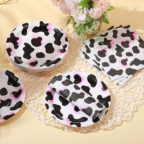 Yaomiao 120 Pcs Cowboy Cowgirl Party Supplies Cow Print Plates and Napkins Decorations for Girls Boys Farm Animal Cow Theme Birthday Party Baby Shower Supplies Pink - Image 5