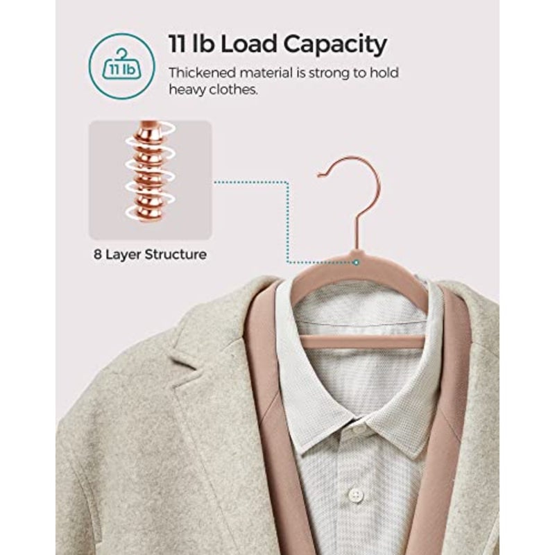 شماعات مخملية UCRF021LB50 من سونج مايكس، 50 علاقة ملابس مع خطاف دوار ذهبي زهري، غير قابلة للانزلاق، وموفرة للمساحة، سمك 0.5 سم، وطول 43 سم للمعطف والقميص والفستان والسراويل وربطة عنق، لون بني كراميل - Image 4