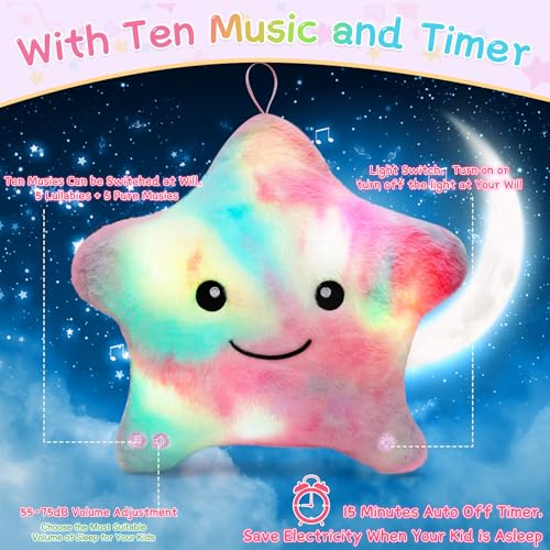 Subao Sensory Toys for Toddlers14 Toddler Pillow with Light MusicPlush Star Night Light for Kids Autism Sensory ProductsBirthday Xmas Easter Gifts for 3 4 5 6 7 8 9 10 Year Old Girls Colorful - Image 5