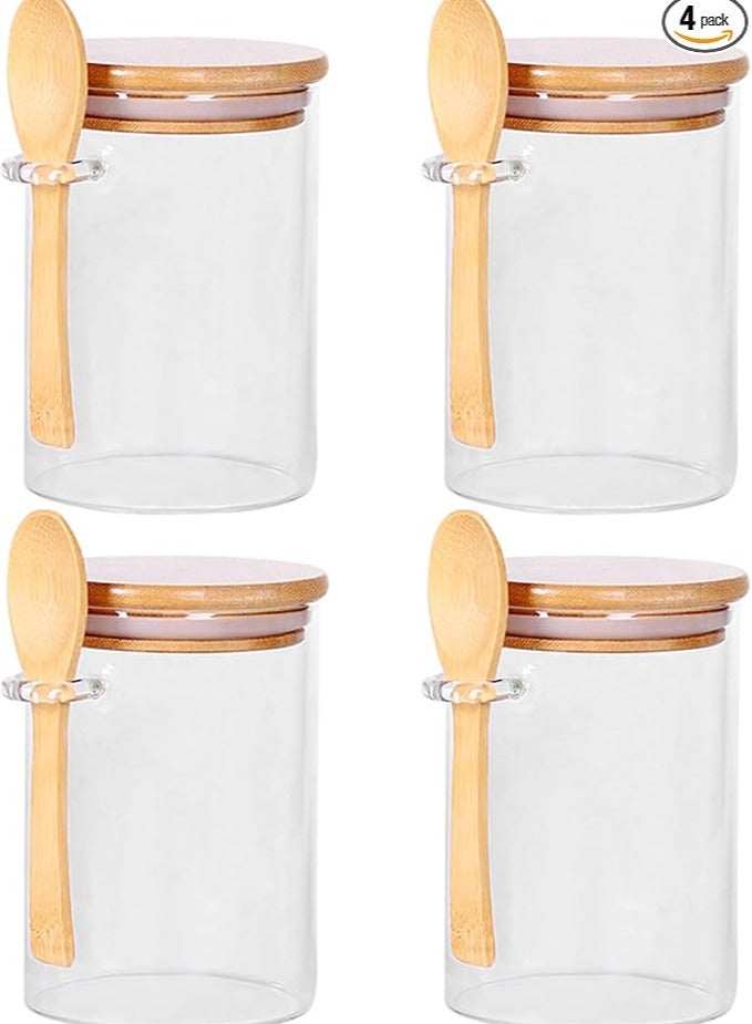 Arabest Glass Jars with Bamboo Lids and Wooden Spoons Set of 4, Coffee Tea Sugar Container Set for Loose Tea Canister Storage, Overnight Oats Containers with Scoop for Seasoning, Coffee, Yogurt - Image 1