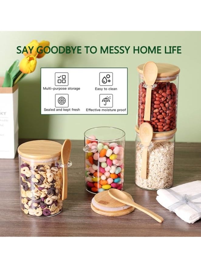 Arabest Glass Jars with Bamboo Lids and Wooden Spoons Set of 4, Coffee Tea Sugar Container Set for Loose Tea Canister Storage, Overnight Oats Containers with Scoop for Seasoning, Coffee, Yogurt - Image 4