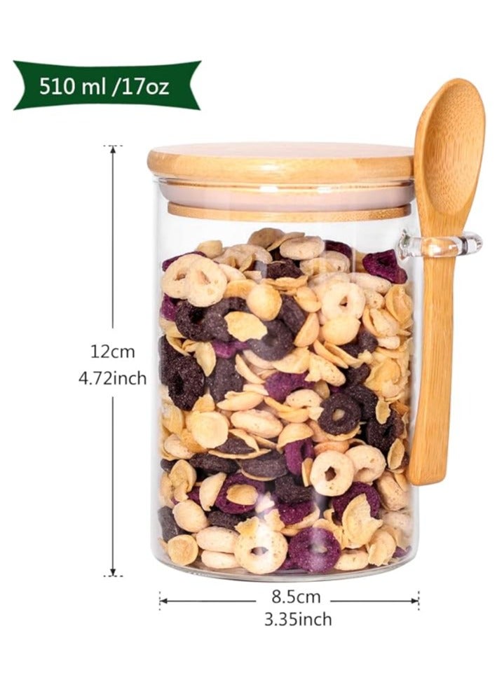 Arabest Glass Jars with Bamboo Lids and Wooden Spoons Set of 4, Coffee Tea Sugar Container Set for Loose Tea Canister Storage, Overnight Oats Containers with Scoop for Seasoning, Coffee, Yogurt - Image 2