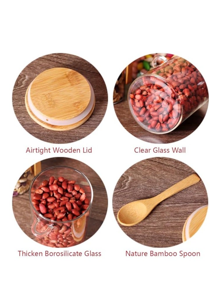 Arabest Glass Jars with Bamboo Lids and Wooden Spoons Set of 4, Coffee Tea Sugar Container Set for Loose Tea Canister Storage, Overnight Oats Containers with Scoop for Seasoning, Coffee, Yogurt - Image 3