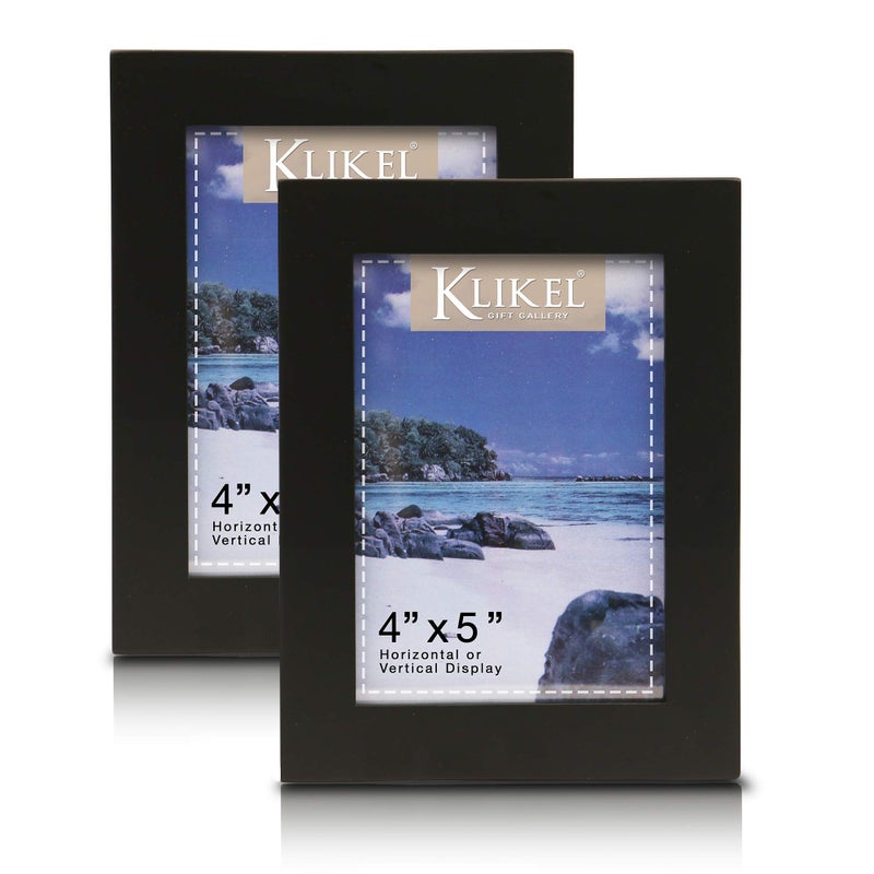 Klikel Black Picture Frame  Set of 2 4 X 5 Black Wooden Photo Frame  Made of Real Wood With Glass Photo Protection  Wall Hanging And Table Standing Display
