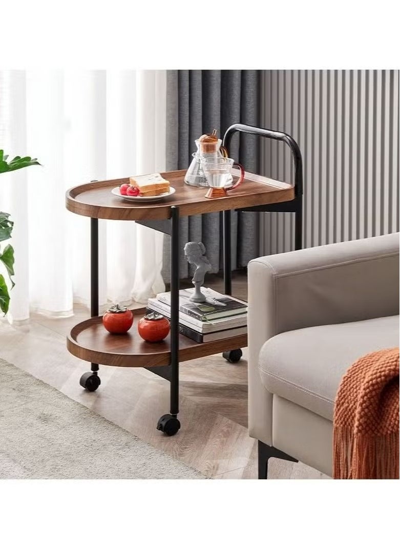 watheer - Two-Tier Side Service Table with Wheels – Elegant Brown Design for Serving Coffee & Tea at Home - Image 1