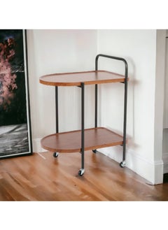watheer Two-Tier Side Service Table with Wheels – Elegant Brown Design for Serving Coffee & Tea at Home  - Image 1