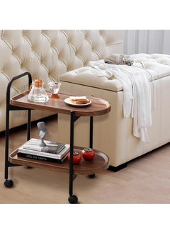 watheer Two-Tier Side Service Table with Wheels – Elegant Brown Design for Serving Coffee & Tea at Home  - Image 2