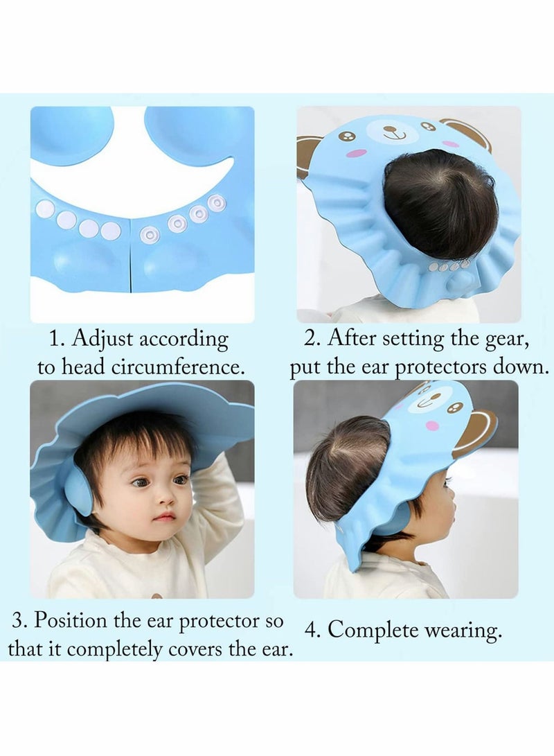 Baby Shower Cap, Toddler Adjustable Shampoo Cap Cute Bear Bathing Hat Waterproof  Elastic Ring for Children - Image 3