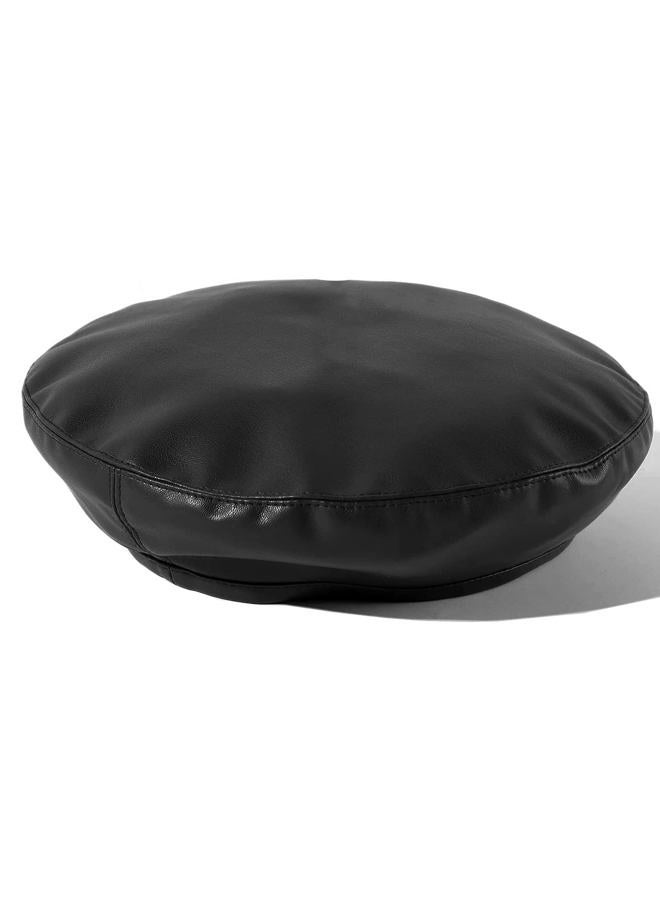 Wheebo PU Leather Berets for Women French Beret Hats Artist Painter Hat Classic Solid Style, Black, One size - Image 2