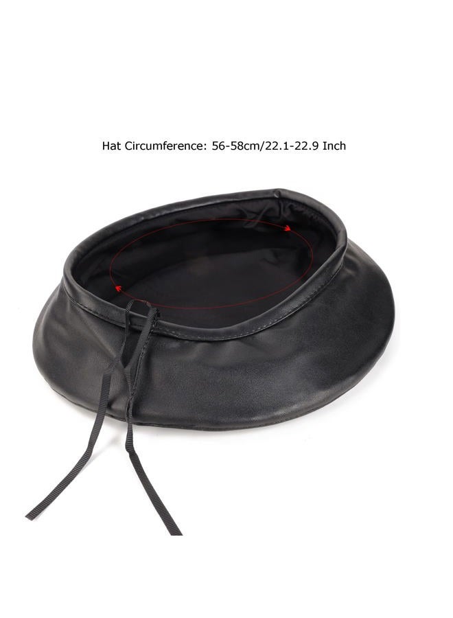 Wheebo PU Leather Berets for Women French Beret Hats Artist Painter Hat Classic Solid Style, Black, One size - Image 3