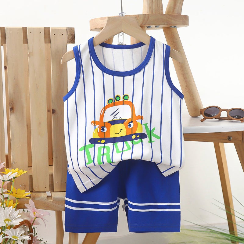 Kids Cotton Vest Set Summer 2024 E28-MengMeng Taxi 