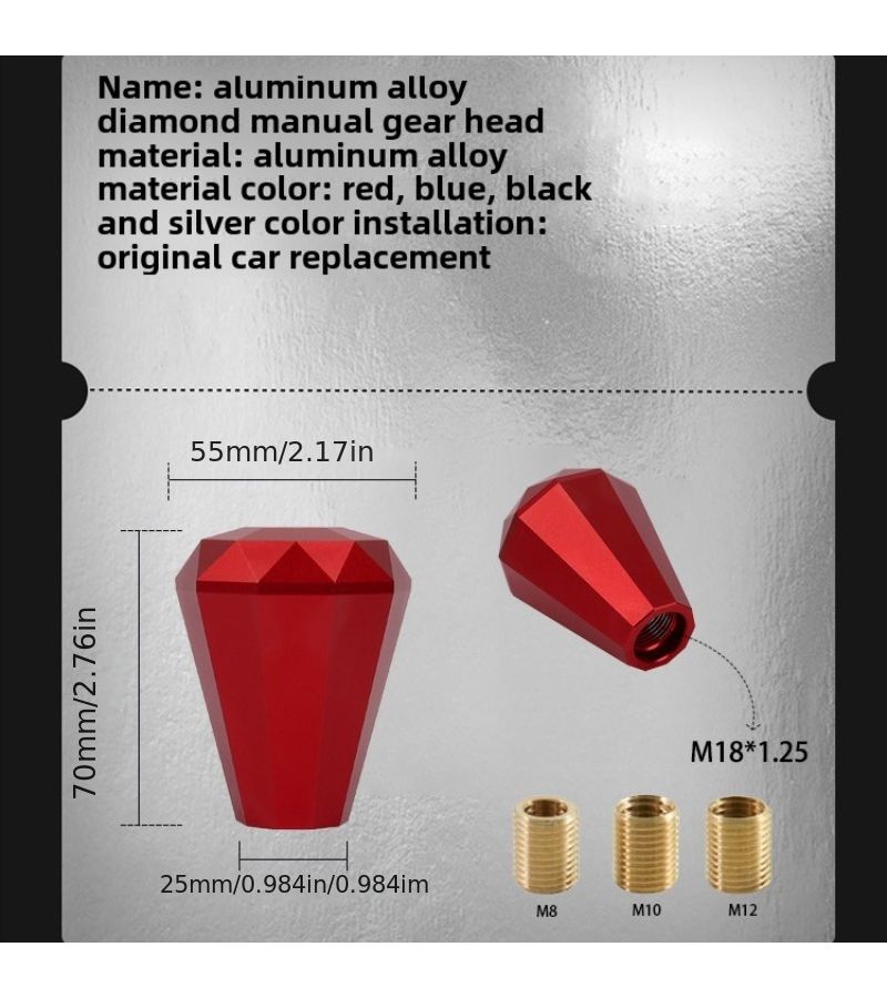 Universal Diamond Shape Metal Gear Shift Knob With Three Adapter Installation Accessories For Most Car Shift Levers Black - Image 2