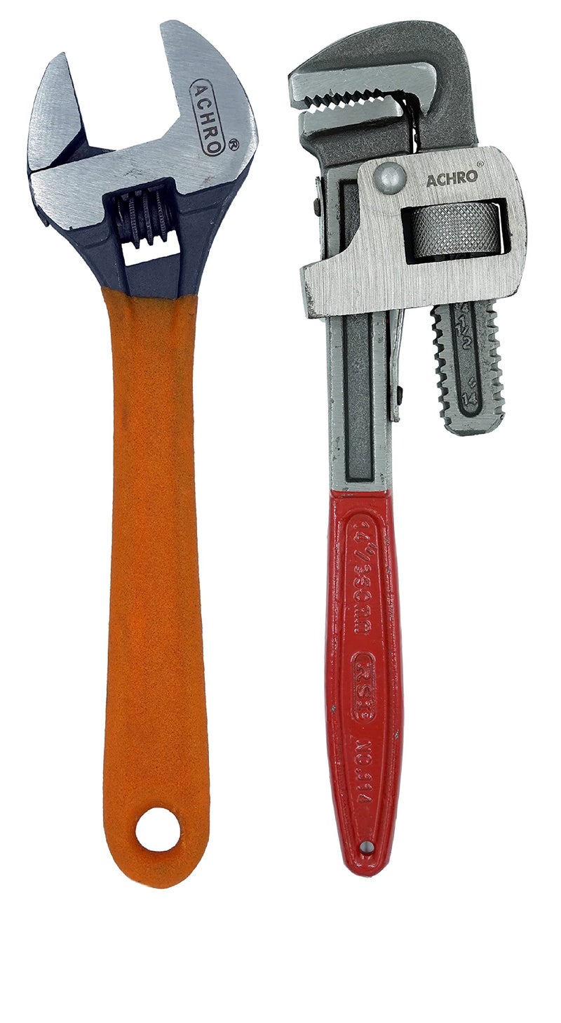 ACHRO Open End Combo Kit of 14 Inch Pipe Wrench and 12 Inch Adjustable Wrench (Large) - Image 1