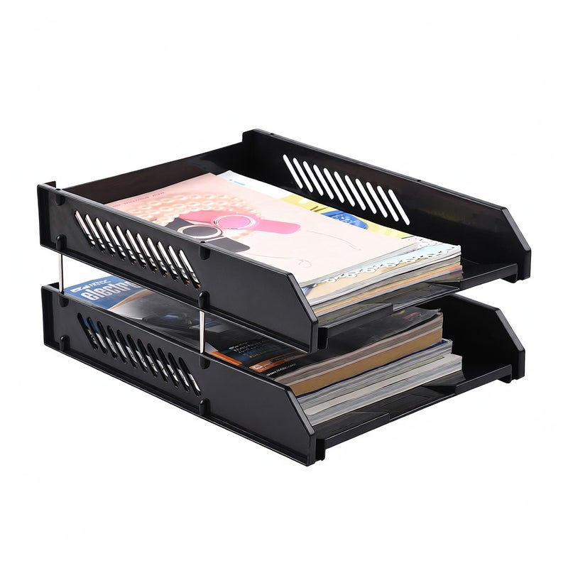 Document Tray Desktop File Organizer Stackable 2 Tier Letter Tray Holder Magazine Rack Desk Accessories Paper Storage Stationery Supplies for Office School Home - Image 4