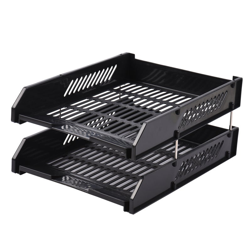Document Tray Desktop File Organizer Stackable 2 Tier Letter Tray Holder Magazine Rack Desk Accessories Paper Storage Stationery Supplies for Office School Home - Image 1