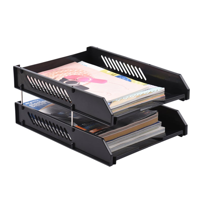 Document Tray Desktop File Organizer Stackable 2 Tier Letter Tray Holder Magazine Rack Desk Accessories Paper Storage Stationery Supplies for Office School Home - Image 5