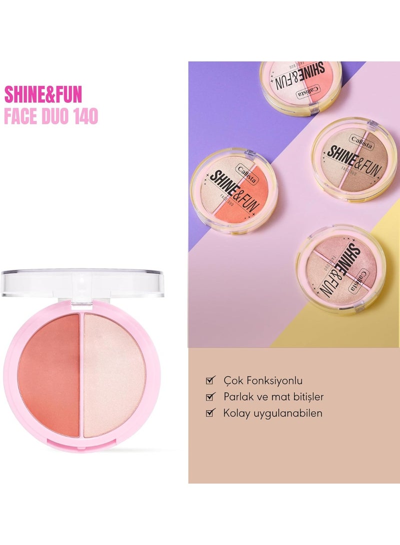كاليستا مجموعة Shine & Fun للوجه 140 – لوحة بظلال مضيئة وأحمر خدود وبرونزر بلمسة مطفية ولامعة - Image 4