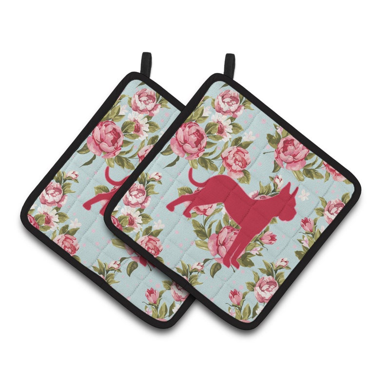 Caroline's Treasures ""Caroline's Treasures BB1109-RS-BU-PTHD Boxer Shabby Chic Blue Roses Pot Holders (1 Pair)  7.5"""" x 7.5""""  Multicolor"" 