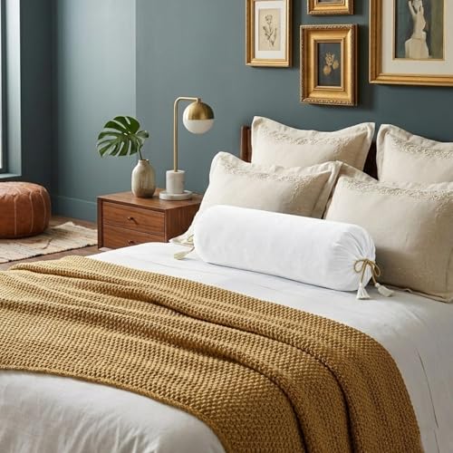 Dulhan Creations Soft and Bright Solid Color Velvet Bolster Cover 2 Pc, 16x32 Wrinkle Free Bed Side Long Decorative Round Cushion Load Pillow Covers Masand Khol for Living Room Diwan Set Bedroom - Image 2