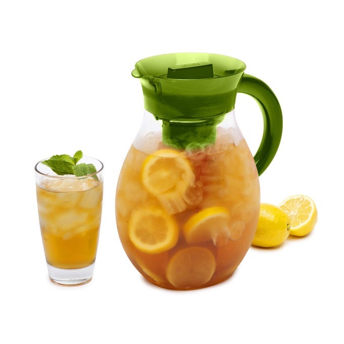 THE BIG ICED TEA MAKER AND INFUSER PLASTIC BEVERAGE PITCHER WITH LEAK PROOF AIRTIGHT LID FINE MESH REUSABLE FILTER MADE WITHOUT BPA DISHWASHER SAFE GREEN
