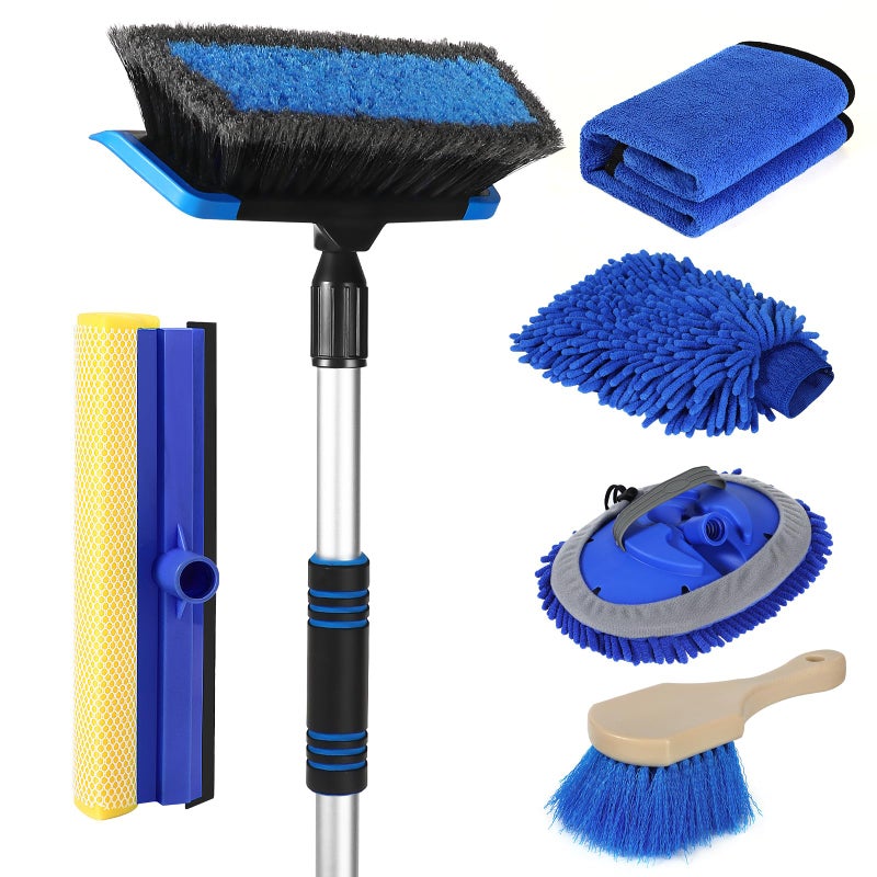 Wontolf 62 Car Wash Brush with Long Handle ScratchFree Soft Bristles Sturdy Car Wash Mop Kit Complete Car Cleaning Brush Kit Wash Mitt Towel Windshield Squeegee Wheel Tire Brush for Car Truck RV
