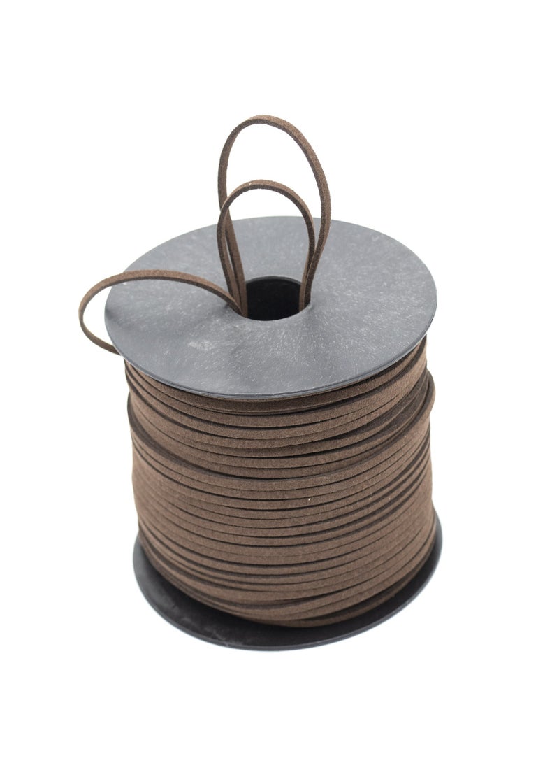 1 لفة 100 ياردة 2.6 ملم من جلد الغزال الحبال الجلدية الدانتيل المسطح من جلد الغزال الحبل سلسلة الموضوع الحبل المخملي (اللون البني) - Image 1